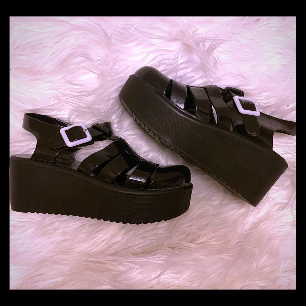 Nature breeze black jelly platform sandals